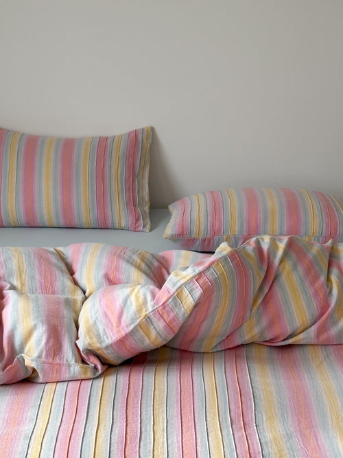 Dreamweaver Pastel Stripe Smocked Muslin Bedding Set original reference image 1
