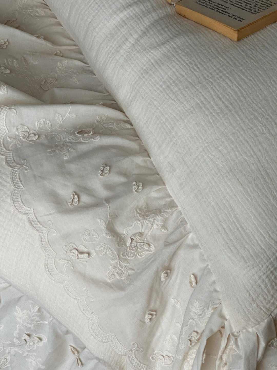 Elowen Pearl Ivory Embroidered Muslin Bedding Set original reference image 6
