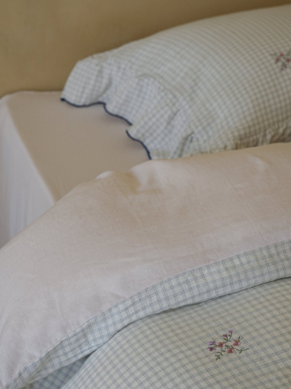 Florabelle Blue Gingham Embroidered Muslin Bedding Set original reference image 4