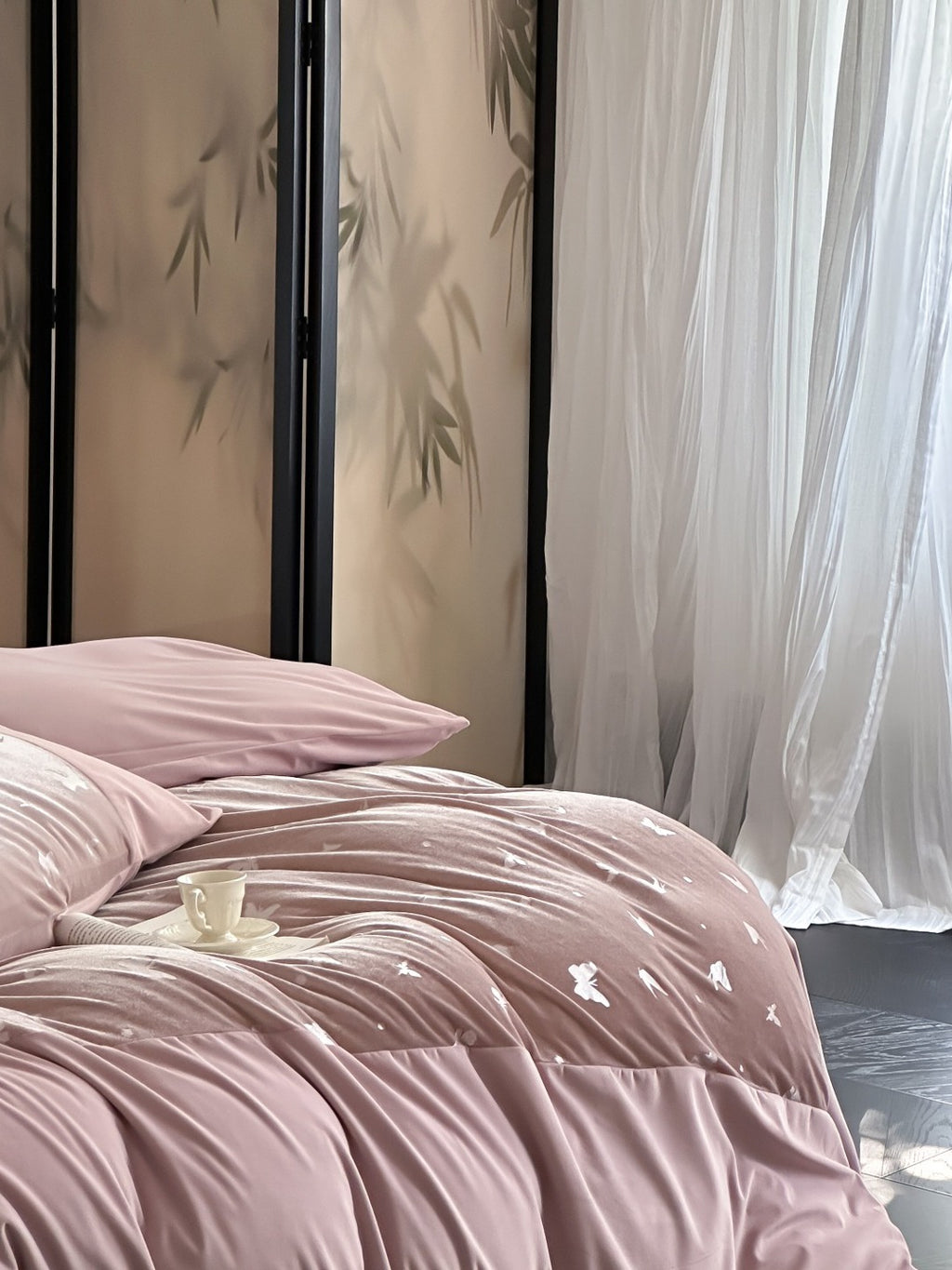 Mariposa Dusty Rose Butterfly Velvet Bedding Set original reference image 2