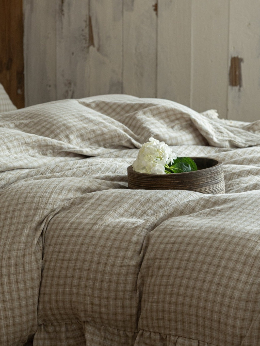 Misty Letter Beige Gingham Lace Muslin Bedding Set original reference image 4